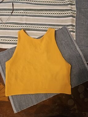 Athleta Mustard Yellow Cropped High-Neck Longline Sports Bra Tank Small